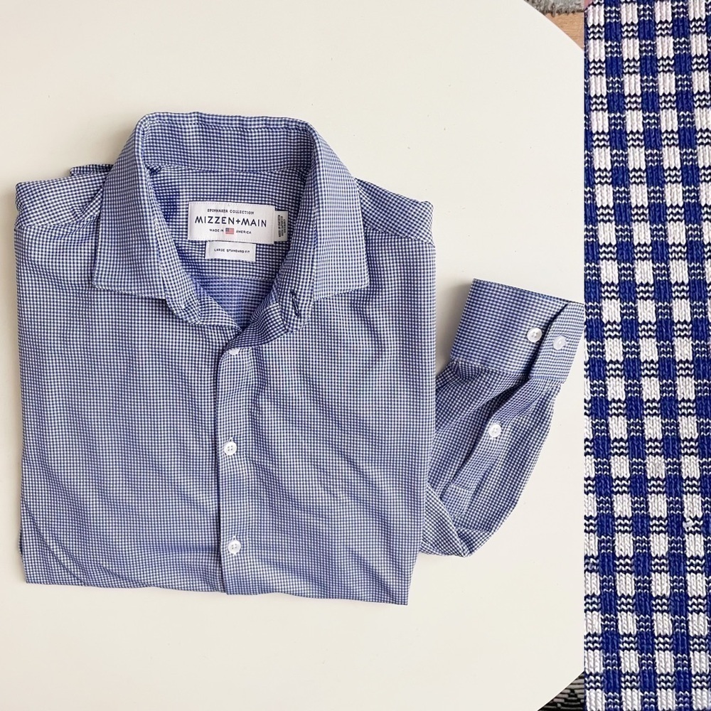 Mizzen+Main Men’s Spinnaker Performance Dress Shirt Blue Standard Fit Size Large
